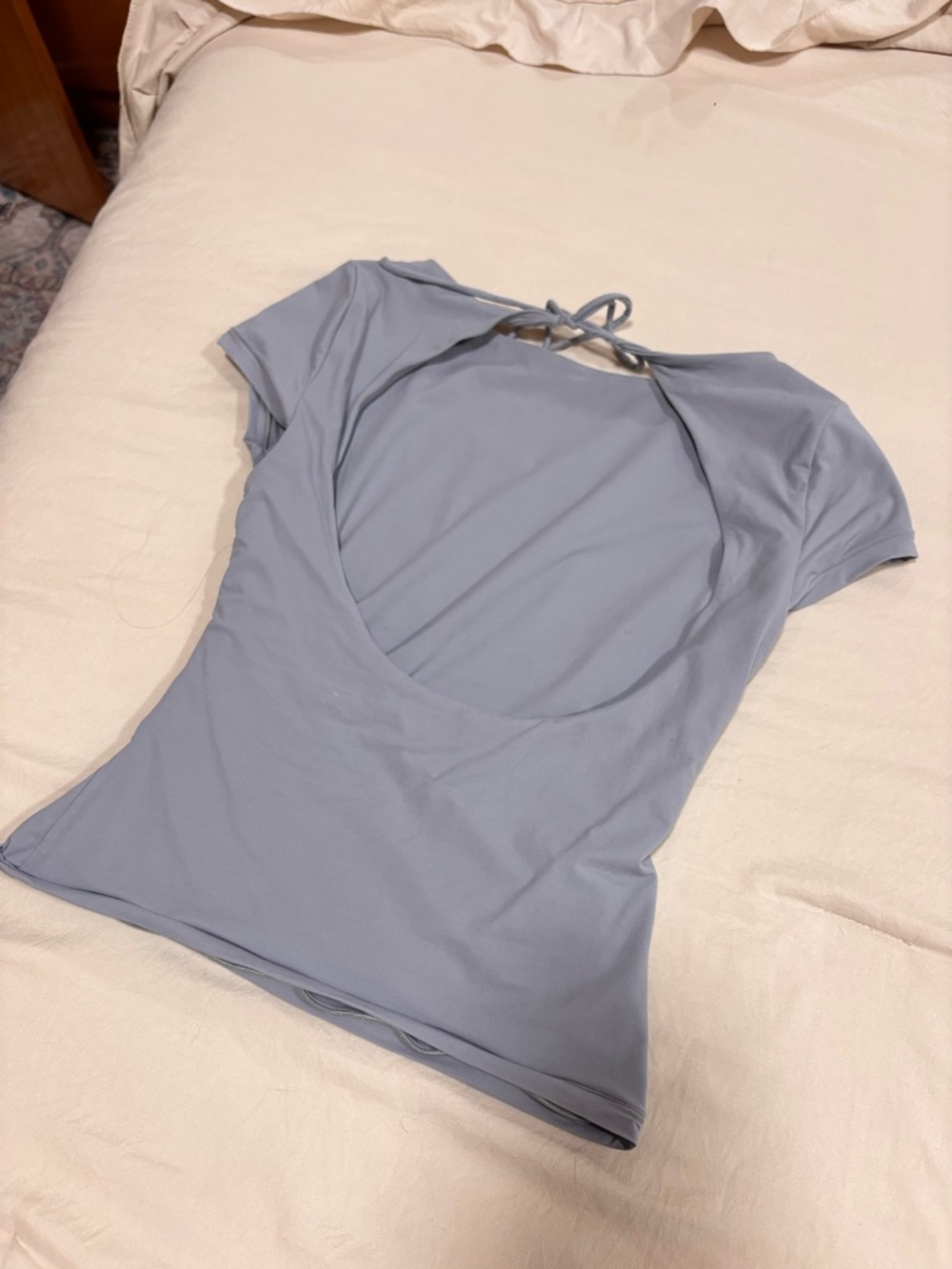 Aritzia Open-Back Tie Short Sleeve Top in Light Lavender-Blue